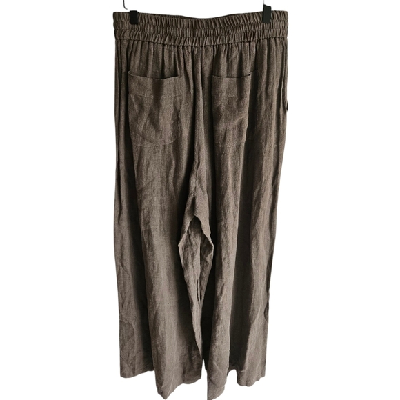 Momoni Neutral Army Green 100% Linen Wide Leg Pull On Pants - Picture 9 of 15